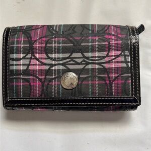 Coach Plaid Wallet in Black & Pink